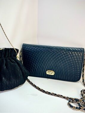 Vintage Black Clutch Bundle Ande Leather Evening Bag Gold chain